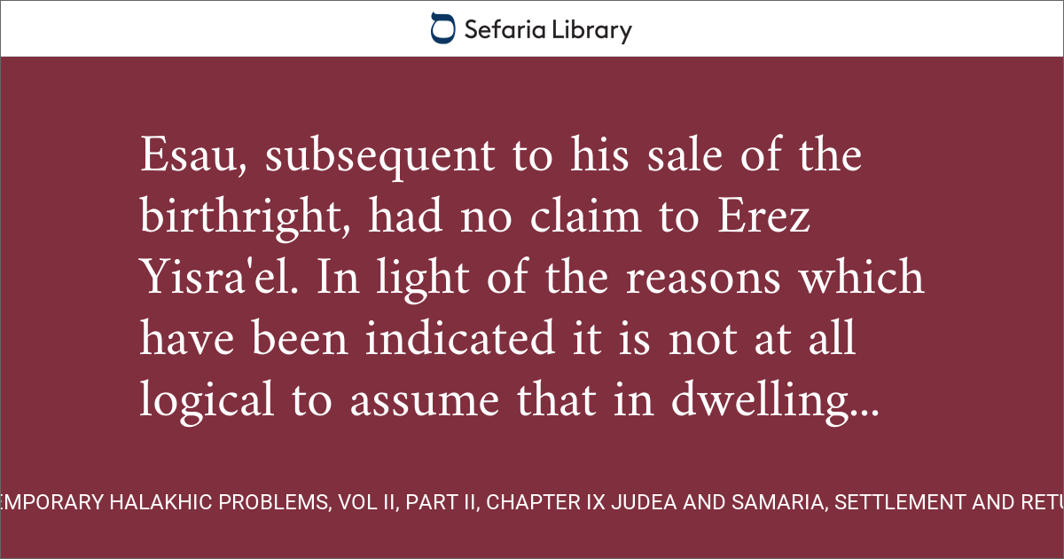 Contemporary Halakhic Problems, Vol II, Part II, Chapter IX Judea and ...