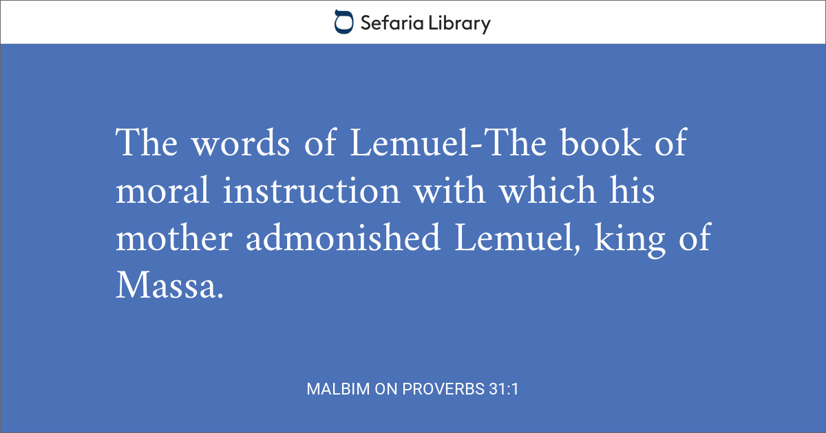 Malbim on Proverbs 31:1 | Sefaria Library