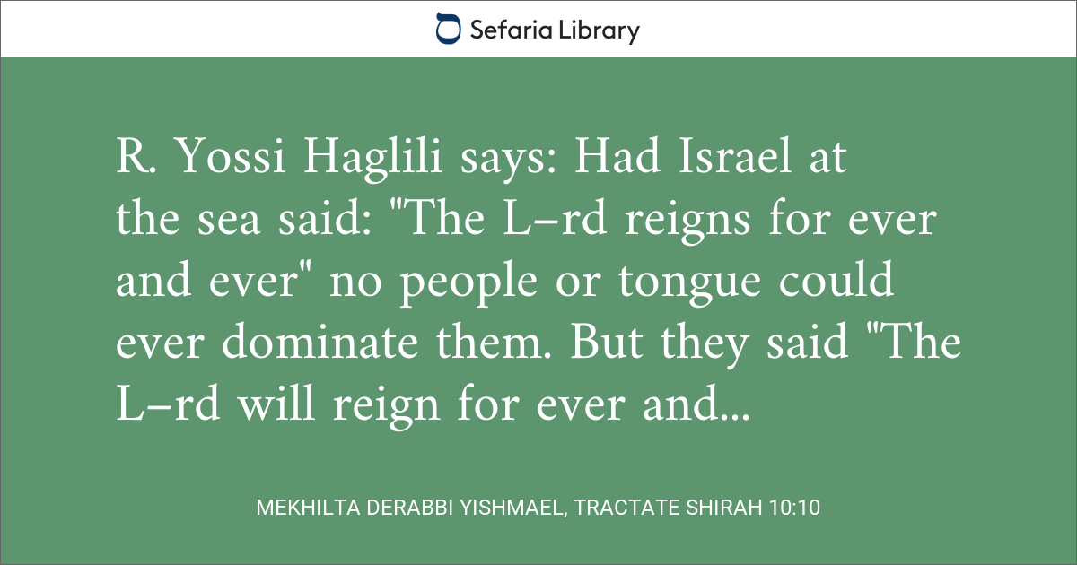 Mekhilta DeRabbi Yishmael, Tractate Shirah 10:10 | Sefaria Library