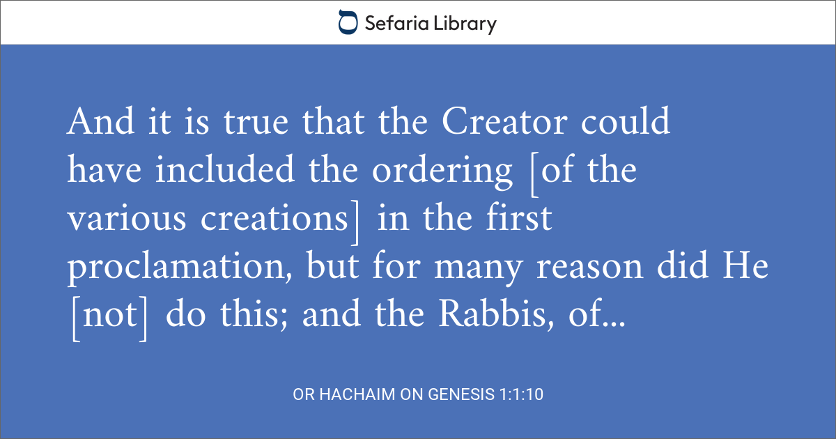 Or HaChaim on Genesis 1:1:10 | Sefaria Library