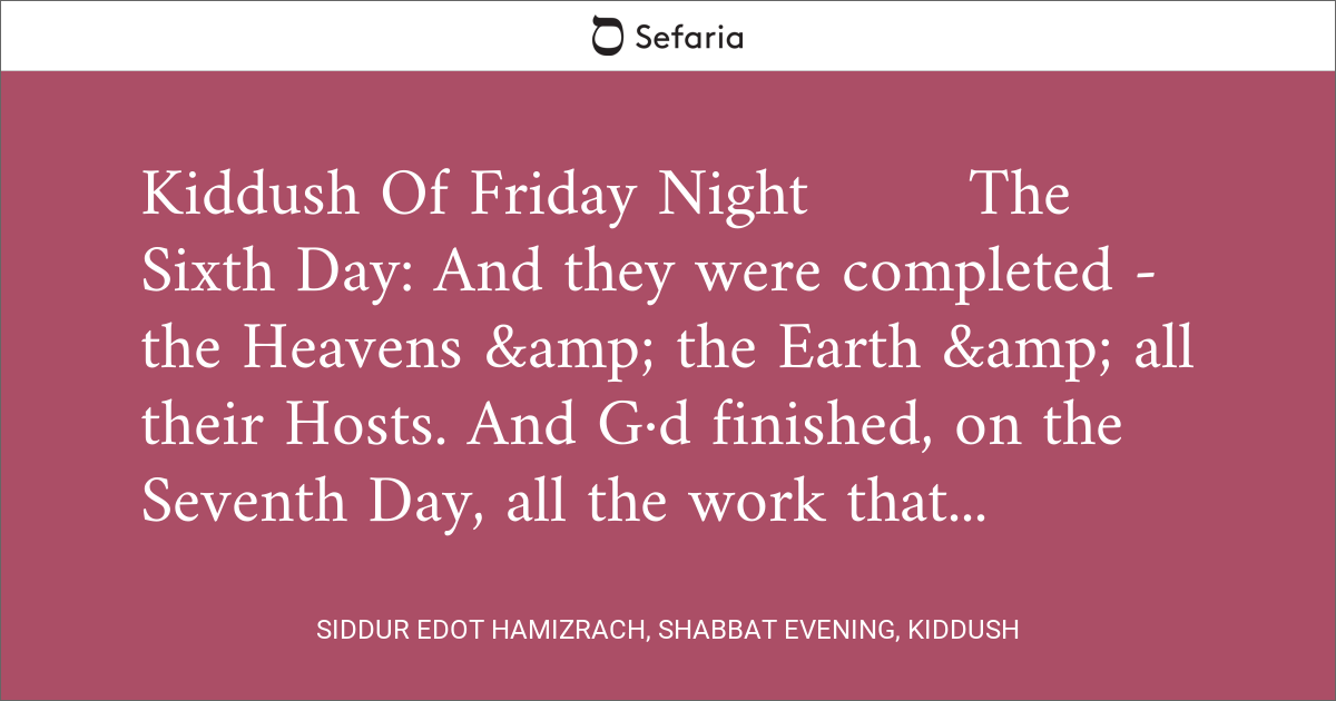 Siddur Edot HaMizrach, Shabbat Evening, Kiddush