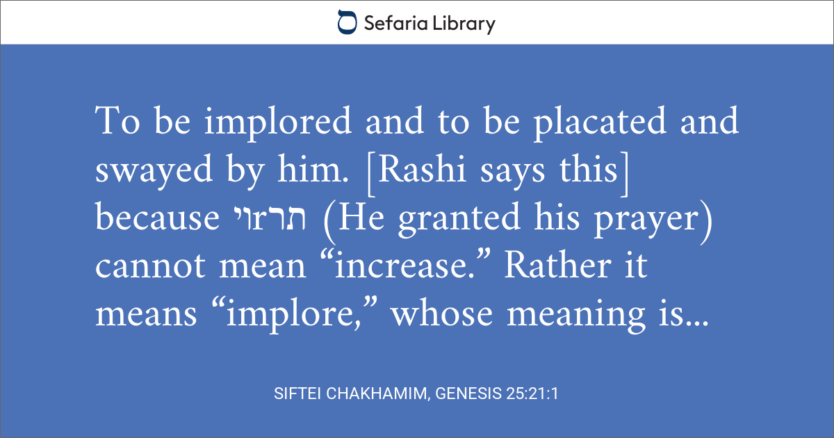 Siftei Chakhamim, Genesis 25:21:1 | Sefaria Library