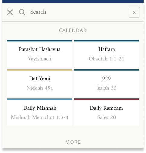 screenshot of calendar on Sefaria app